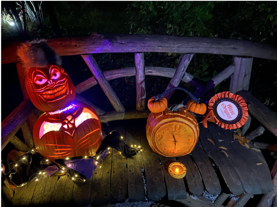 An Ursula jack-o-lantern and the Most Original carved pumpkin at Hanson Park (Courtesy of Rachel Westervelt).